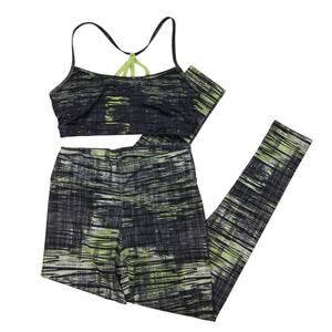 Marika Black & Green Activewear Set Sports Bra & Leggings Small